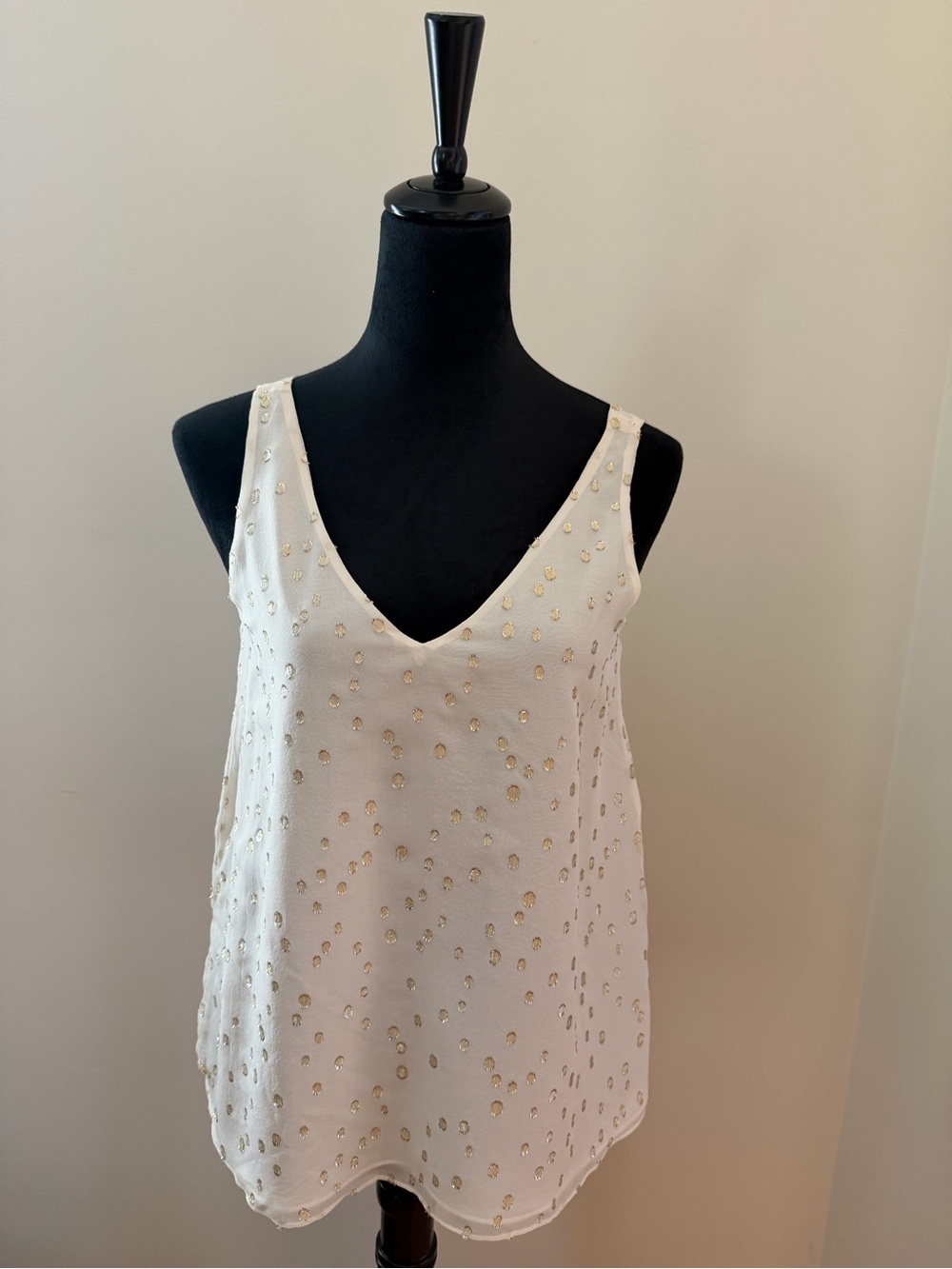 Lilly Pulitzer Silk White Tank Top with Gold Dot Embellishments XS